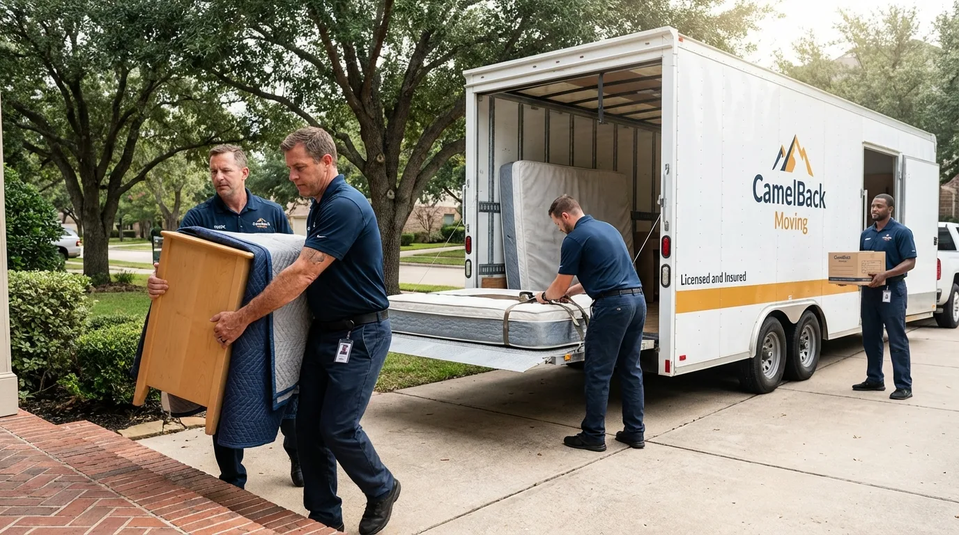 Crew loading residential truck for cross-state move from Social Circle, GA