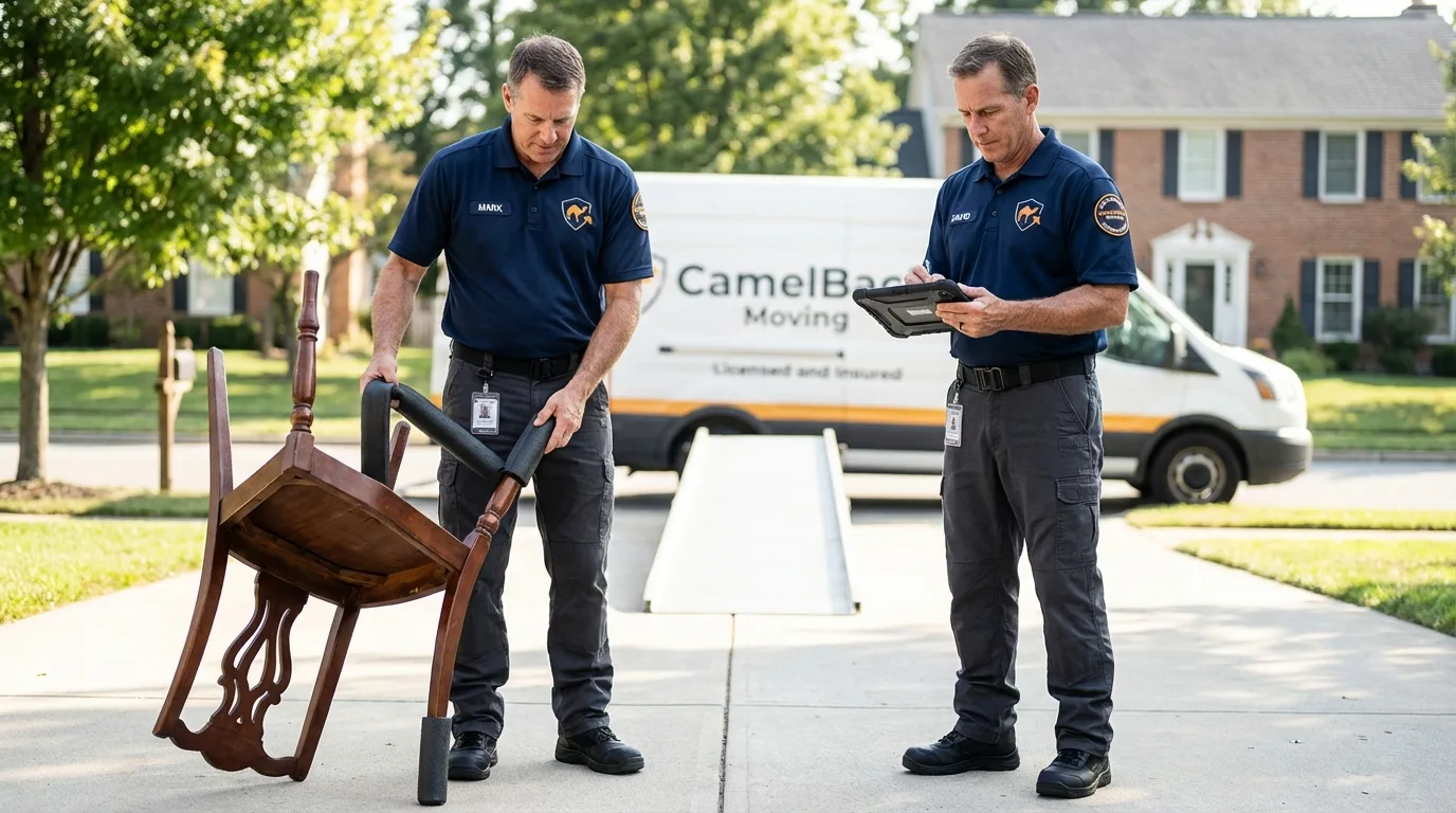 Movers inspecting furniture for damage prevention before loading in Social Circle, GA